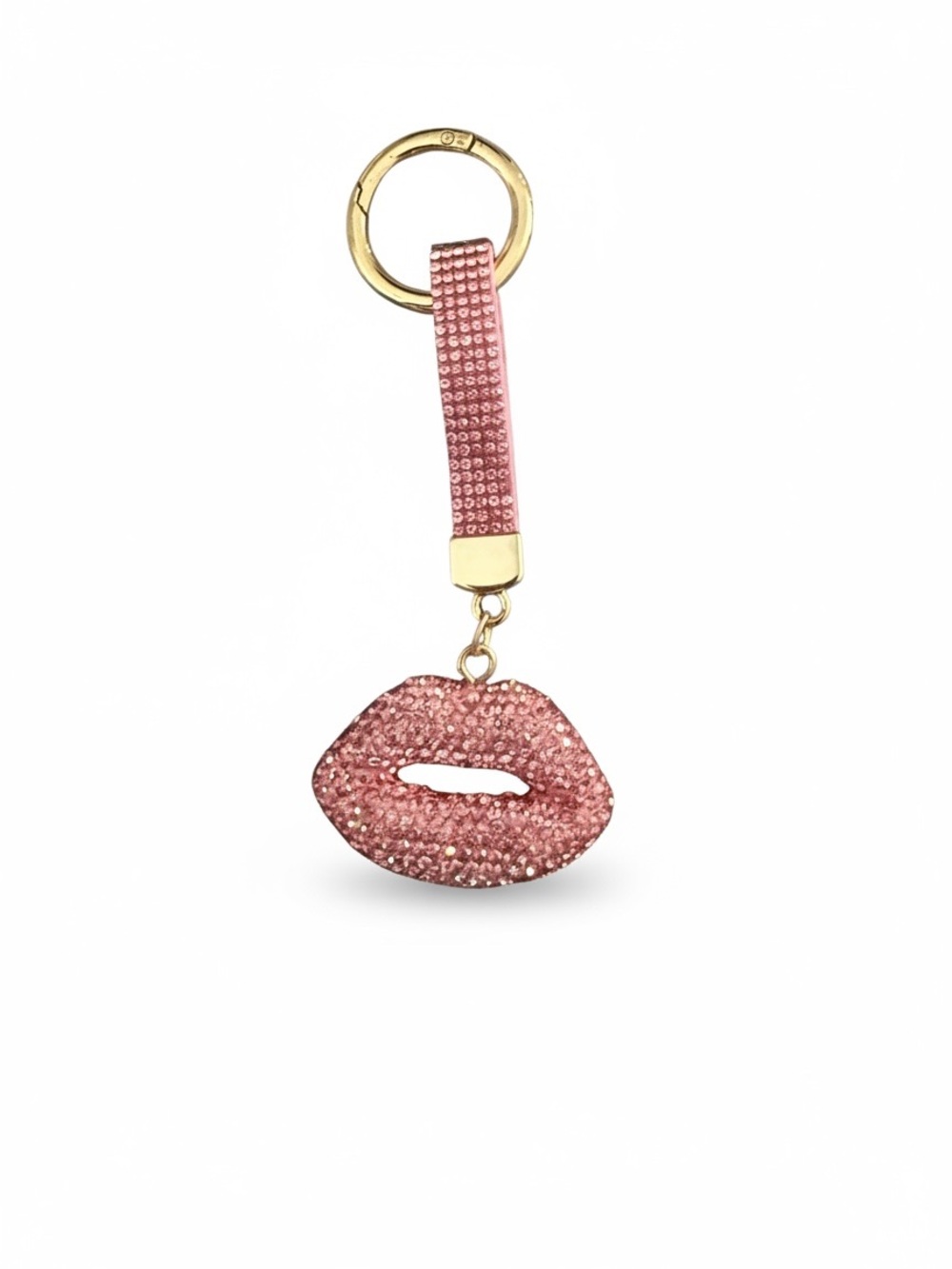 Sparkling Pink Lip Rhinestone Keychain with Gold Ring - Picture 1 of 2